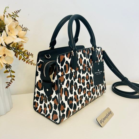 Kate Spade Purse Madison Spotted Animal Printed Satchel Leopard - Picture 6 of 11